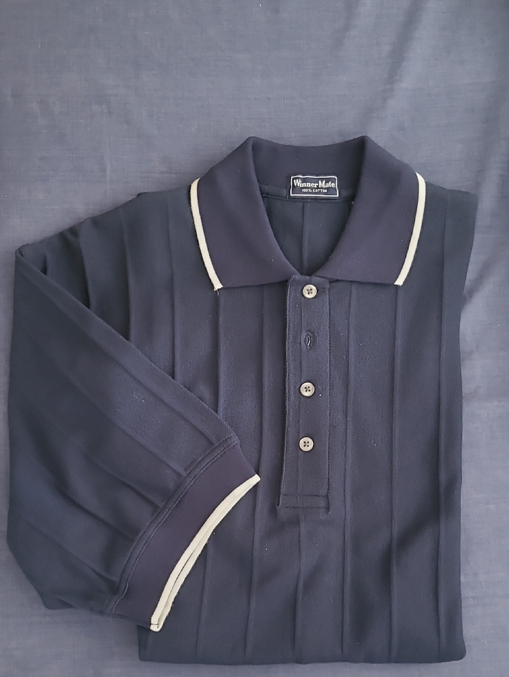 Navy Polo Shirt with Cream Contrast Trim